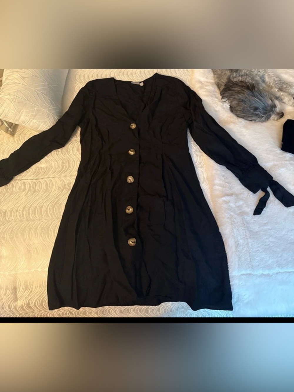 ASOS Black Long-Sleeve Button-Front Dress